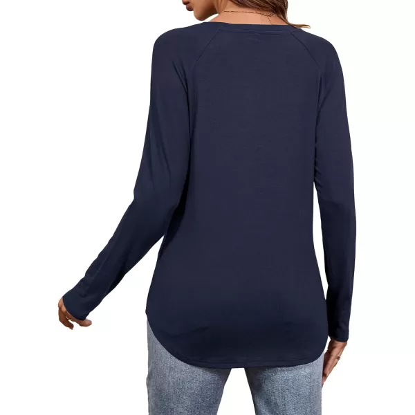 imageAmoretu Womens Long Sleeve T Shirts Casual Loose Round Neck Tops Fall Raglan Sleeve Tunic ShirtsNavy