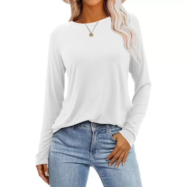 imageAmoretu Womens Long Sleeve T Shirts Casual Loose Round Neck Tops Fall Raglan Sleeve Tunic ShirtsWhite