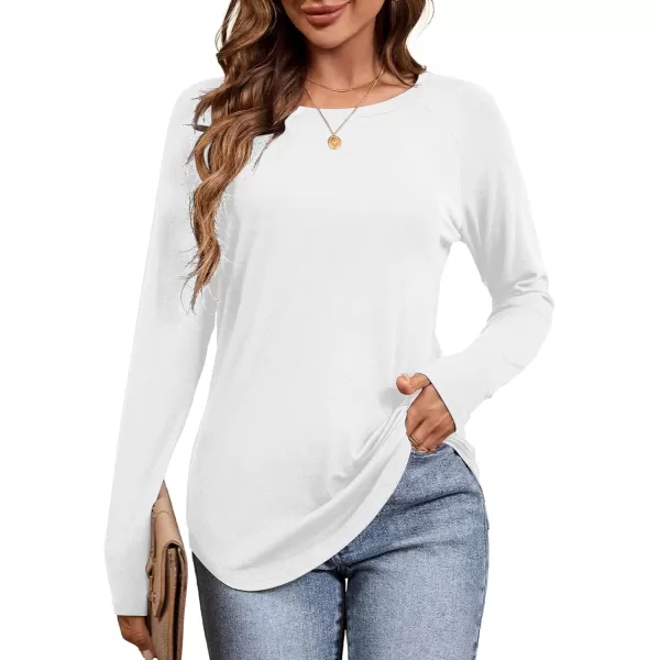 imageAmoretu Womens Long Sleeve T Shirts Casual Loose Round Neck Tops Fall Raglan Sleeve Tunic ShirtsWhite