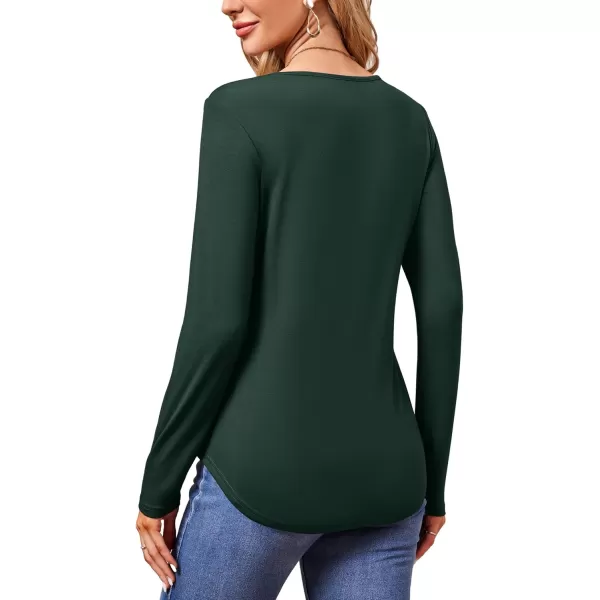 imageAmoretu Womens Long Sleeve TShirt V Neck Shirts Curved Hem Tops Loose Fit Basic TeesDark Green
