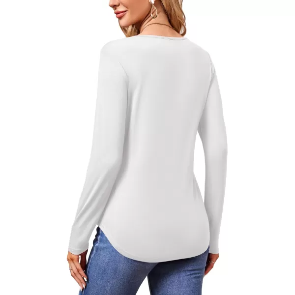 imageAmoretu Womens Long Sleeve TShirt V Neck Shirts Curved Hem Tops Loose Fit Basic TeesWhite