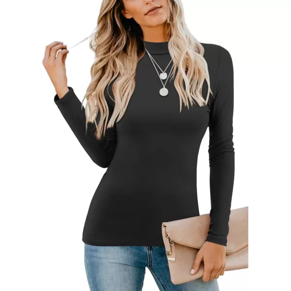 imageAmoretu Womens Mock Turtleneck Tops Long Sleeve Fitted Shirt Business Casual Work BlousesBlack