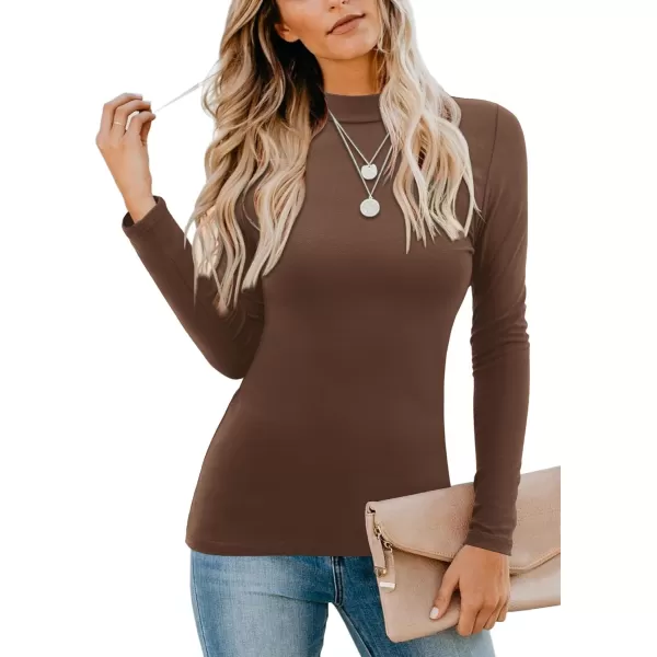 imageAmoretu Womens Mock Turtleneck Tops Long Sleeve Fitted Shirt Business Casual Work BlousesBrown