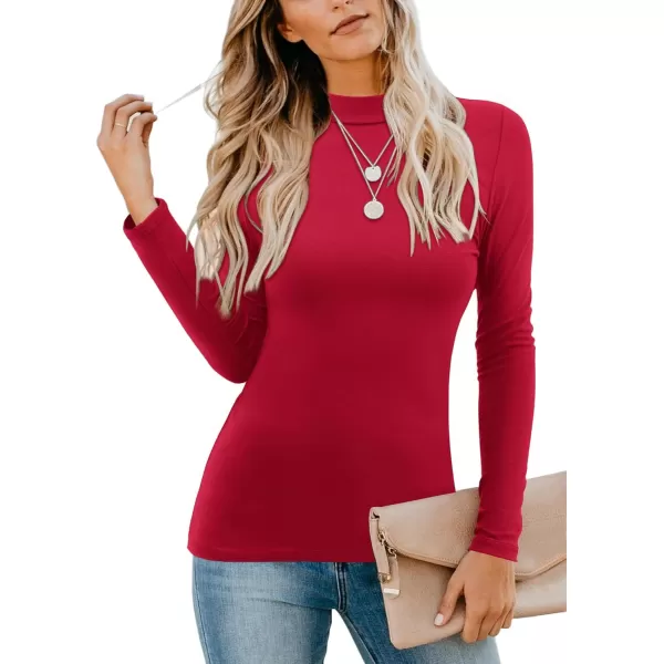 imageAmoretu Womens Mock Turtleneck Tops Long Sleeve Fitted Shirt Business Casual Work BlousesBurgundy