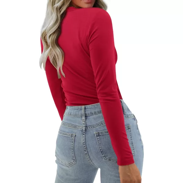 imageAmoretu Womens Mock Turtleneck Tops Long Sleeve Fitted Shirt Business Casual Work BlousesBurgundy