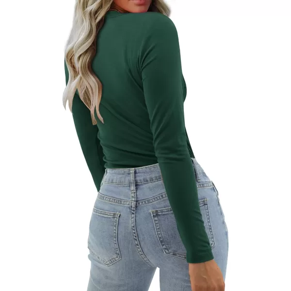 imageAmoretu Womens Mock Turtleneck Tops Long Sleeve Fitted Shirt Business Casual Work BlousesDark Green