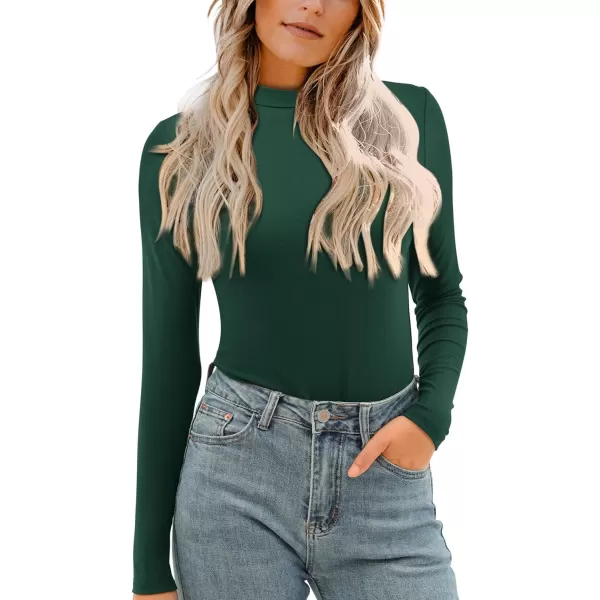imageAmoretu Womens Mock Turtleneck Tops Long Sleeve Fitted Shirt Business Casual Work BlousesDark Green