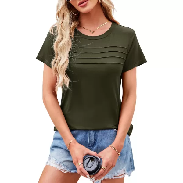 imageAmoretu Womens Summer Tops Crew Neck T Shirts Pleated Casual Short Sleeve Basic Tee ShirtArmy Green