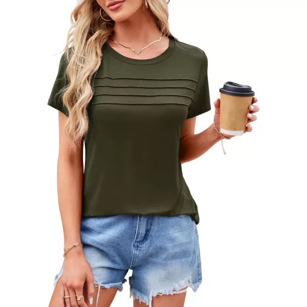 imageAmoretu Womens Summer Tops Crew Neck T Shirts Pleated Casual Short Sleeve Basic Tee ShirtArmy Green