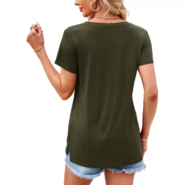imageAmoretu Womens Summer Tops Crew Neck T Shirts Pleated Casual Short Sleeve Basic Tee ShirtArmy Green
