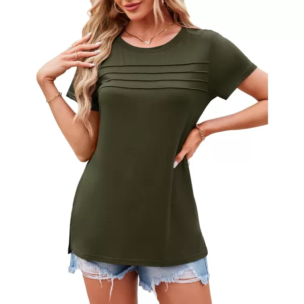 imageAmoretu Womens Summer Tops Crew Neck T Shirts Pleated Casual Short Sleeve Basic Tee ShirtArmy Green