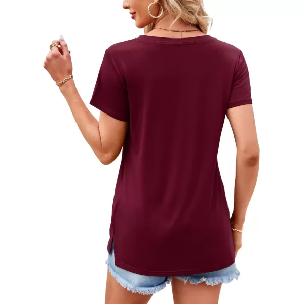 imageAmoretu Womens Summer Tops Crew Neck T Shirts Pleated Casual Short Sleeve Basic Tee ShirtBurgundy