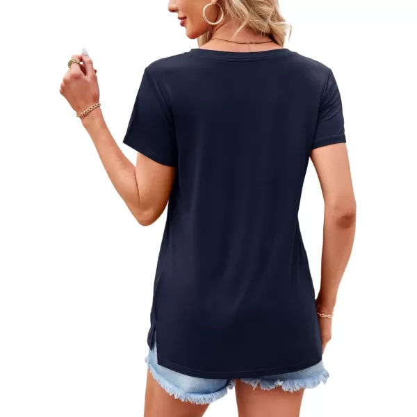 imageAmoretu Womens Summer Tops Crew Neck T Shirts Pleated Casual Short Sleeve Basic Tee ShirtNavy Blue