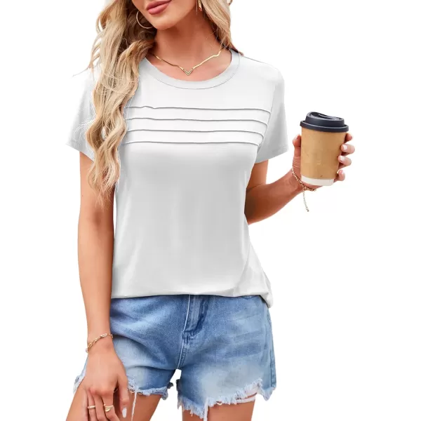 imageAmoretu Womens Summer Tops Crew Neck T Shirts Pleated Casual Short Sleeve Basic Tee ShirtWhite