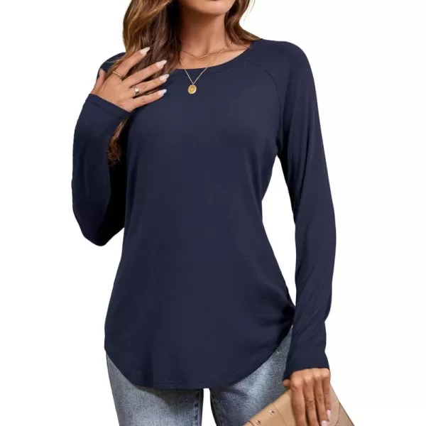imageAmoretu Womens Long Sleeve T Shirts Casual Loose Round Neck Tops Fall Raglan Sleeve Tunic ShirtsNavy