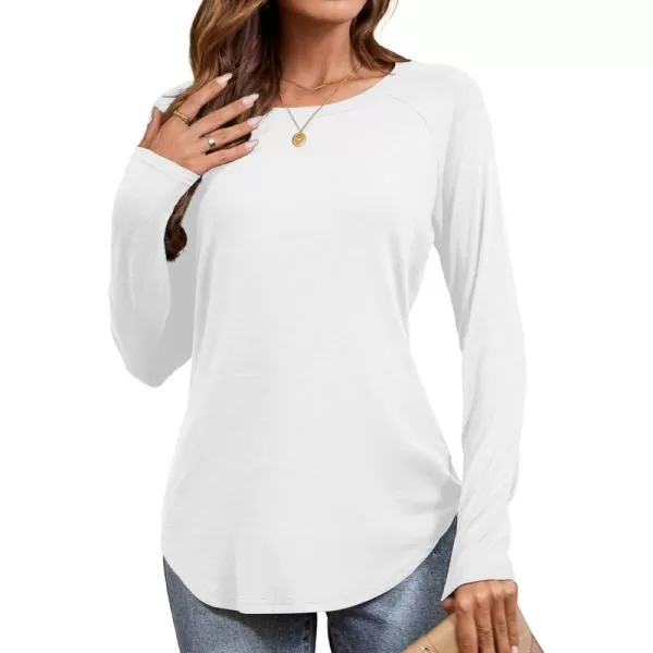 imageAmoretu Womens Long Sleeve T Shirts Casual Loose Round Neck Tops Fall Raglan Sleeve Tunic ShirtsWhite