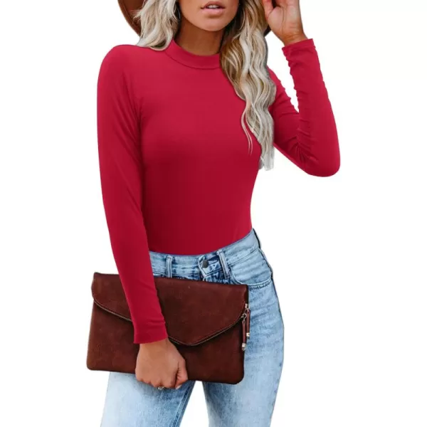 imageAmoretu Womens Mock Turtleneck Tops Long Sleeve Fitted Shirt Business Casual Work BlousesBurgundy