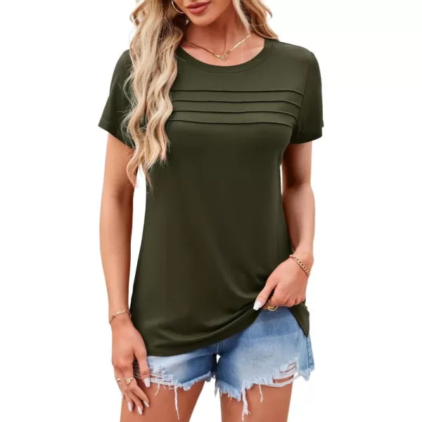 imageAmoretu Womens Summer Tops Crew Neck T Shirts Pleated Casual Short Sleeve Basic Tee ShirtArmy Green