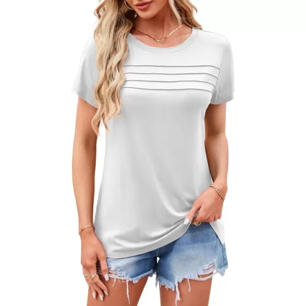imageAmoretu Womens Summer Tops Crew Neck T Shirts Pleated Casual Short Sleeve Basic Tee ShirtWhite