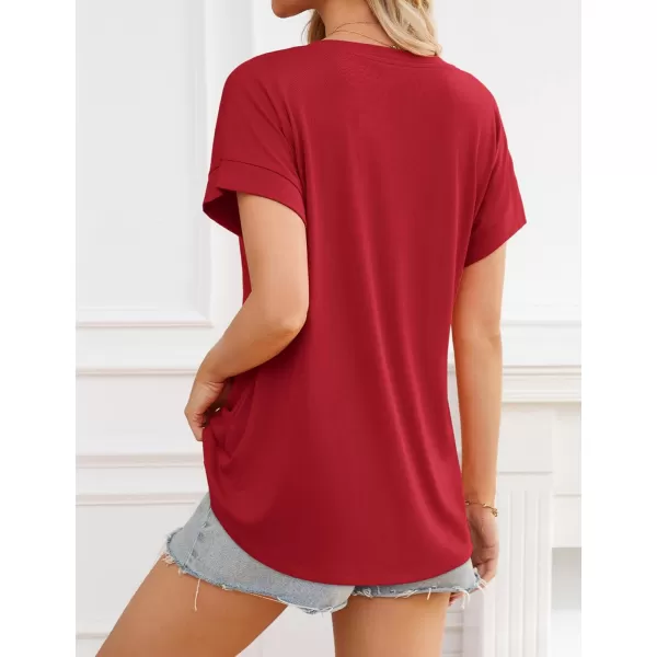 imageAmoretu Women Summer Tops V Neck Short Sleeve T Shirts Casual Loose Basic Tee ShirtRed
