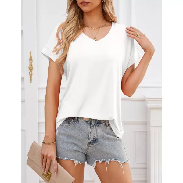 imageAmoretu Women Summer Tops V Neck Short Sleeve T Shirts Casual Loose Basic Tee ShirtWhite