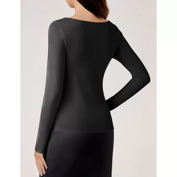 imageAmoretu Womens Scoop Neck Long Sleeve Shirts Slim Fit T Shirt Ribbed Tunic Tops TeeBlack