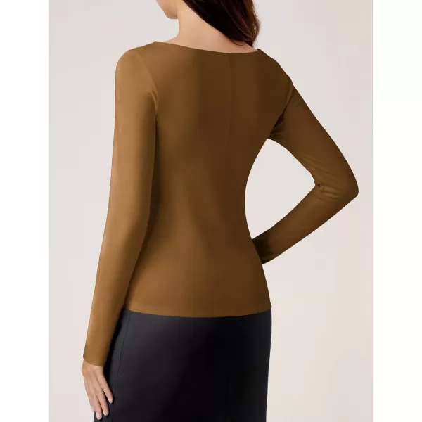 imageAmoretu Womens Scoop Neck Long Sleeve Shirts Slim Fit T Shirt Ribbed Tunic Tops TeeBrown
