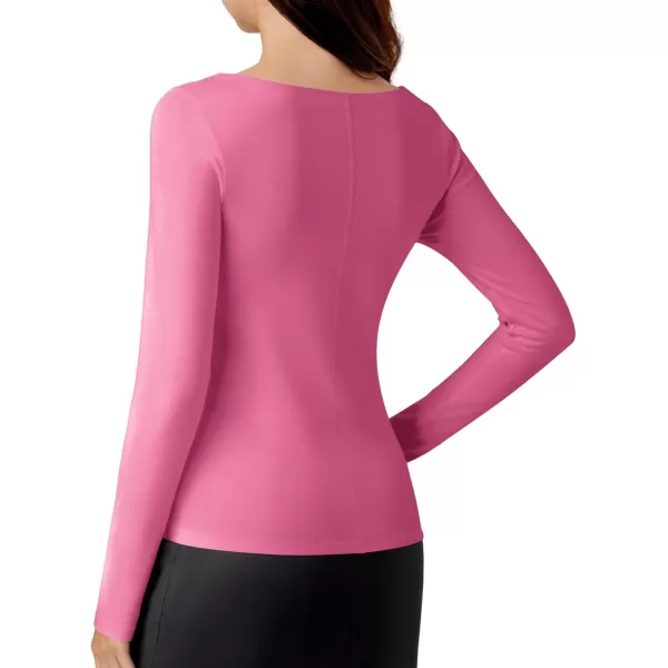 imageAmoretu Womens Scoop Neck Long Sleeve Shirts Slim Fit T Shirt Ribbed Tunic Tops TeeRose Pink