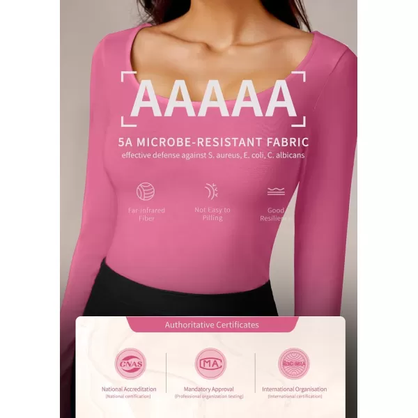 imageAmoretu Womens Scoop Neck Long Sleeve Shirts Slim Fit T Shirt Ribbed Tunic Tops TeeRose Pink