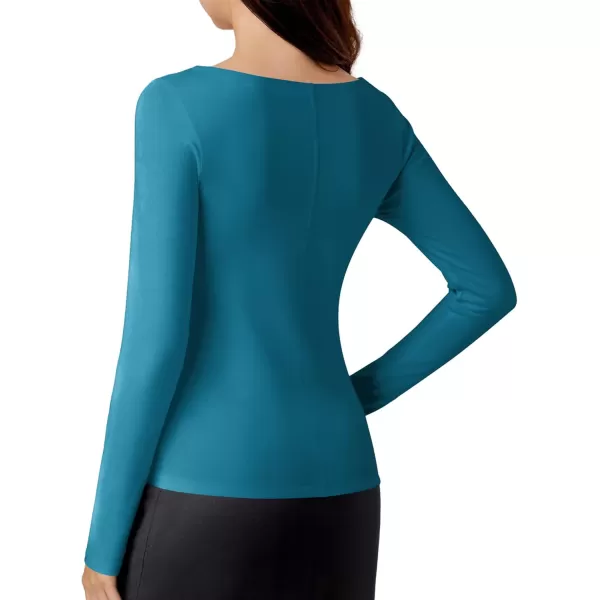 imageAmoretu Womens Scoop Neck Long Sleeve Shirts Slim Fit T Shirt Ribbed Tunic Tops TeeTeal