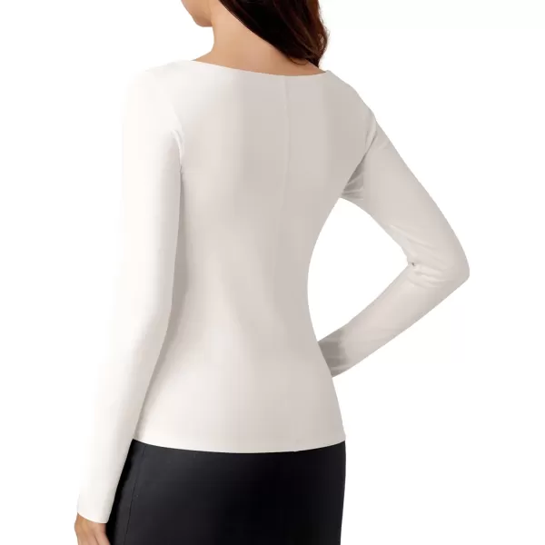 imageAmoretu Womens Scoop Neck Long Sleeve Shirts Slim Fit T Shirt Ribbed Tunic Tops TeeWhite