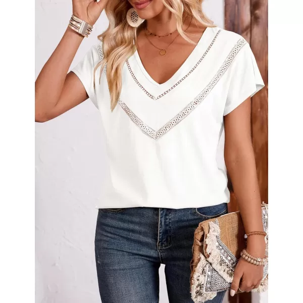 imageAmoretu Womens Summer Tops Boho V Neck Tee Short Sleeve Tshirts casual Loose Fit TeeBeige