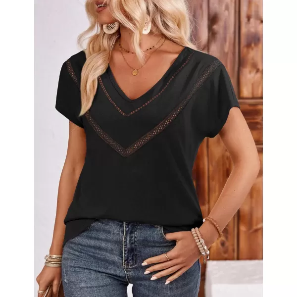 imageAmoretu Womens Summer Tops Boho V Neck Tee Short Sleeve Tshirts casual Loose Fit TeeBlack