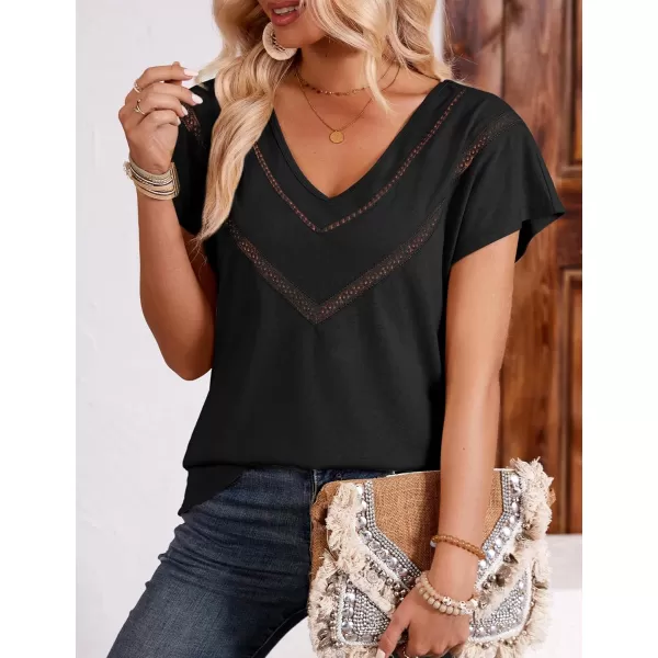imageAmoretu Womens Summer Tops Boho V Neck Tee Short Sleeve Tshirts casual Loose Fit TeeBlack