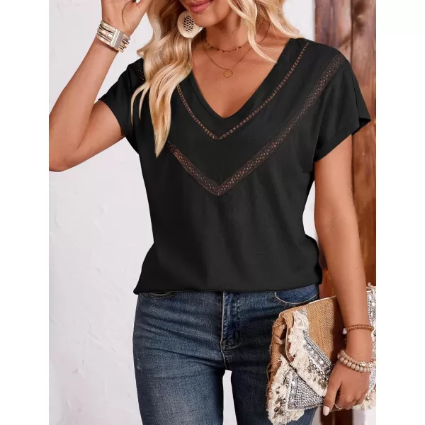 imageAmoretu Womens Summer Tops Boho V Neck Tee Short Sleeve Tshirts casual Loose Fit TeeBlack