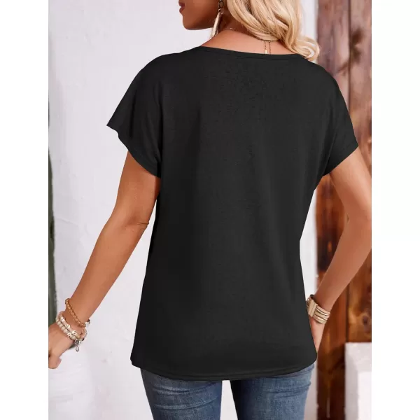imageAmoretu Womens Summer Tops Boho V Neck Tee Short Sleeve Tshirts casual Loose Fit TeeBlack