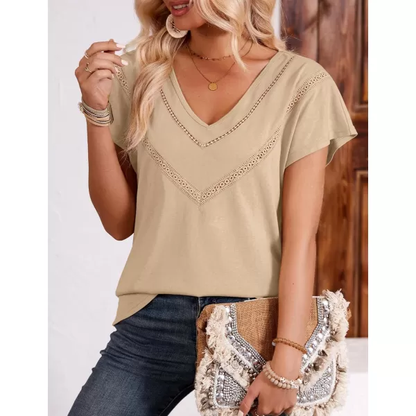 imageAmoretu Womens Summer Tops Boho V Neck Tee Short Sleeve Tshirts casual Loose Fit TeeKhaki