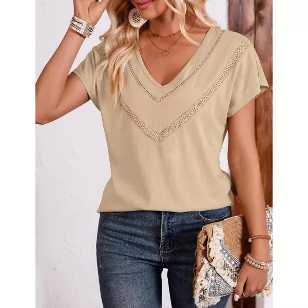 imageAmoretu Womens Summer Tops Boho V Neck Tee Short Sleeve Tshirts casual Loose Fit TeeKhaki