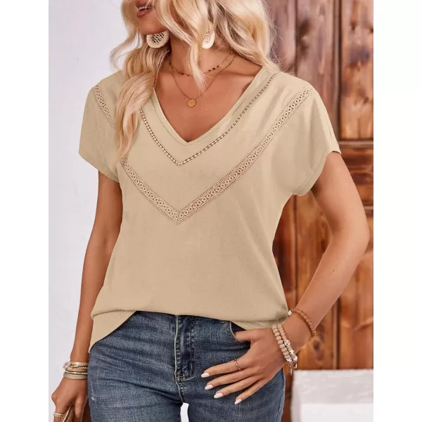 imageAmoretu Womens Summer Tops Boho V Neck Tee Short Sleeve Tshirts casual Loose Fit TeeKhaki