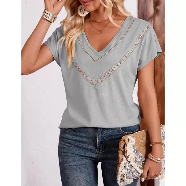 imageAmoretu Womens Summer Tops Boho V Neck Tee Short Sleeve Tshirts casual Loose Fit TeeLight Gray