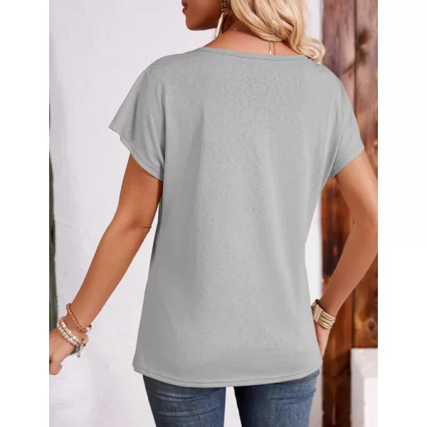 imageAmoretu Womens Summer Tops Boho V Neck Tee Short Sleeve Tshirts casual Loose Fit TeeLight Gray