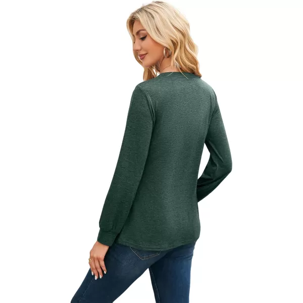 imageAmoretu Womens T Shirts Long Sleeve Tops Dressy Casual Round Neck Shits Loose Fit Fashion Pleated Blouse 2024Deep Green