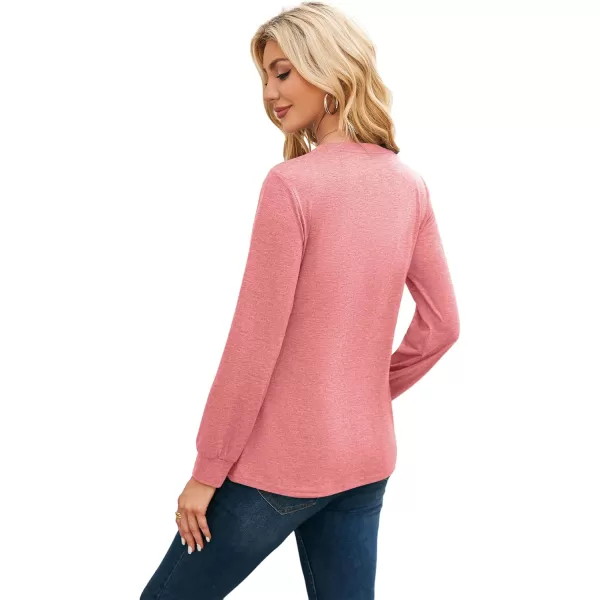 imageAmoretu Womens T Shirts Long Sleeve Tops Dressy Casual Round Neck Shits Loose Fit Fashion Pleated Blouse 2024Orange Pink
