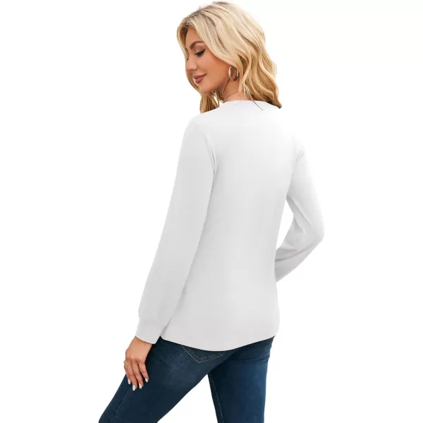 imageAmoretu Womens T Shirts Long Sleeve Tops Dressy Casual Round Neck Shits Loose Fit Fashion Pleated Blouse 2024White