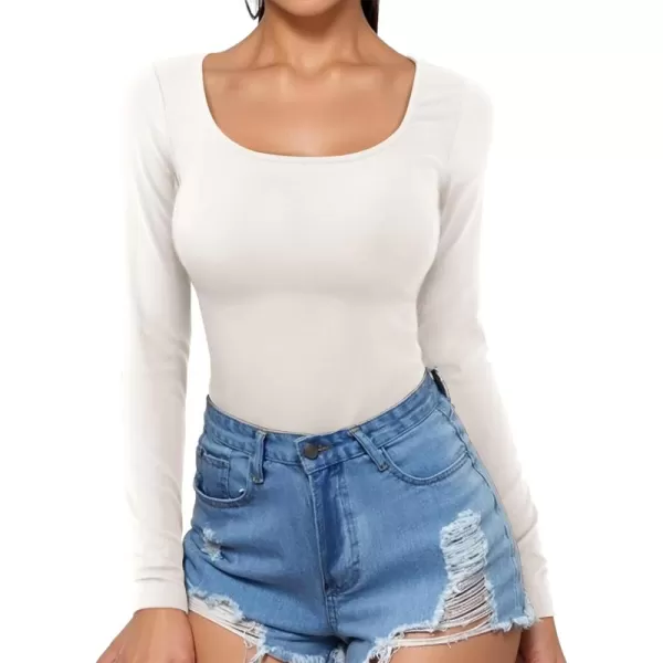 imageAmoretu Womens Scoop Neck Long Sleeve Shirts Slim Fit T Shirt Ribbed Tunic Tops TeeWhite