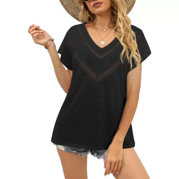 imageAmoretu Womens Summer Tops Boho V Neck Tee Short Sleeve Tshirts casual Loose Fit TeeBlack