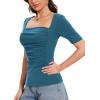 imageAmoretu Womens 2025 Ruched 12 Sleeve TShirts Square Neck Fitted Going Out TopsPeacock Blue