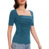 imageAmoretu Womens 2025 Ruched 12 Sleeve TShirts Square Neck Fitted Going Out TopsPeacock Blue