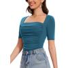 imageAmoretu Womens 2025 Ruched 12 Sleeve TShirts Square Neck Fitted Going Out TopsPeacock Blue