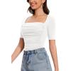 imageAmoretu Womens 2025 Ruched 12 Sleeve TShirts Square Neck Fitted Going Out TopsWhite